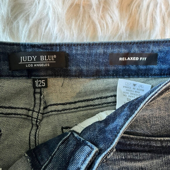 Judy Blue Jeans Womens 1/25 Blue Raw Hem Shelly High Rise Relaxed Fit Distressed - Picture 6 of 14
